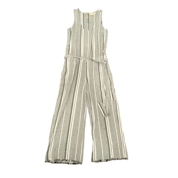 Clothe & Stone by Anthropologie Linen Striped Jumpsuit Open Back Gray Size M - Picture 3 of 13